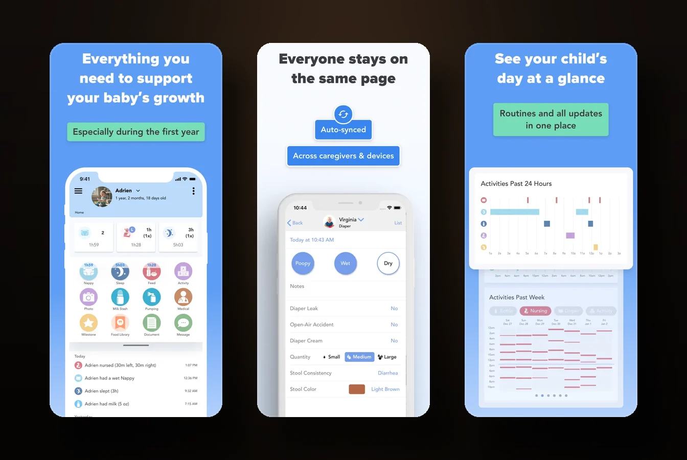 Baby Connect app screens
